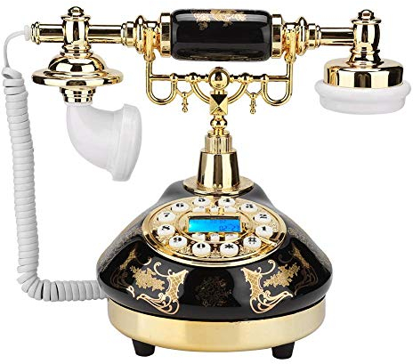 Vintage Telephone, MS-9107 European Retro Telephone Ceramic Black Gold Flower Pattern Corded Landline Telephone with Push Button Dial for Home Office Hotel Decor