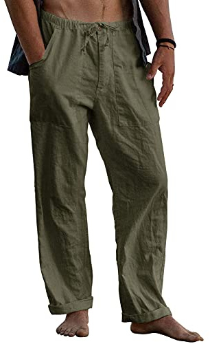 Gafeng Mens Linen Pants Yoga Casual Beach Summer Harem Baggy Trousers