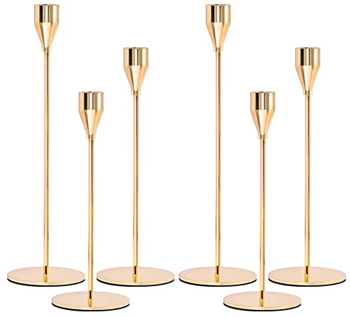 Gold Candle Holders Set of 6,Candlestick Holders Metal Tall Candle Stand for Taper Candles Candle Holder Fits 3/4 Inch Thick Candle for Wedding, Living Room, Dinning Decorations(Gold)