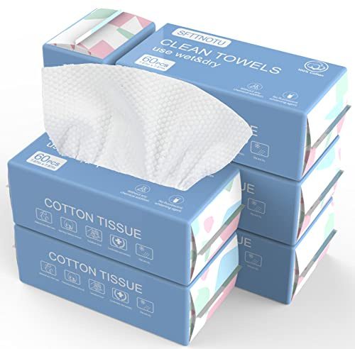 SFTTNOTU Lingettes bébé,Nettoyantes en coton Jetables pour le Visage,Utilisation humide et sèche pour peau sensible,Lingettes Démaquillantes, 6 paquets (20x20cm 360Lingettes)