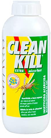 CLEAN KILL EXTRA INSETTICIDA-ACARICIDA Ecologico Biokill Micro-Fast - Ricarica Ricarica No Gas A Base Acquosa - Flacone da 1 Litro Bio Kill + OMAGGIO 100pz Guanti HDPE Monouso
