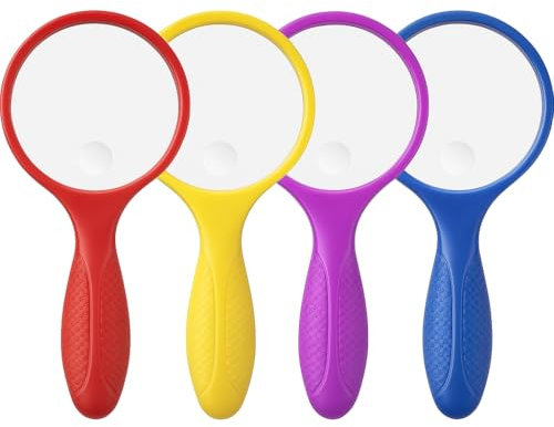 HiFEN® Magnifying Glass Pack of 4 Handheld Magnifying Lens With Non-Slip Soft Rubber Handle Magnifying Mirror For Seniors Reading, Soldering, Inspection, Coins, Jewelry, Exploring