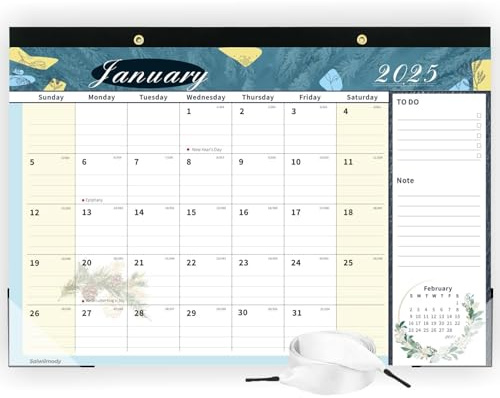 Calendrier de bureau 2023-2024 de juillet 2023 à décembre 2024-43,2 x 30,5 cm - 18 mois - Avec couverture en plastique et papier épais avec protections d'angles - Parfait pour la maison, l'école ou