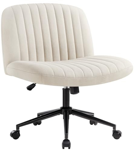 IWMH Bürostuhl ohne Armlehnen,Höhenverstellbar Drehstuhl mit Rollen,Schreibtischstuhl mit Stoffpolsterung,Lesesessel mit breiterem Kissen zum Sitzen im Schneidersitz (Beige mit Rollen)