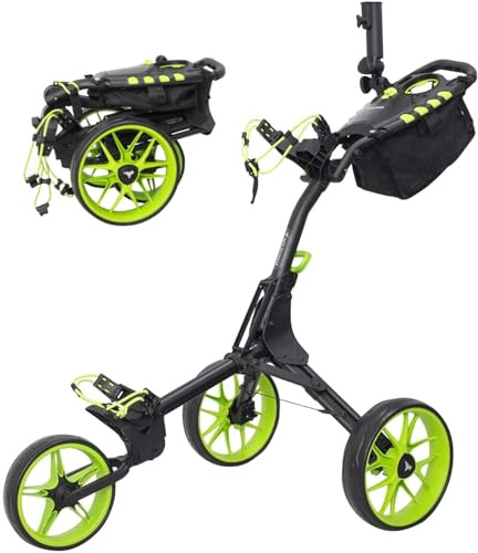 Newfly Golftrolley mit 3 Rädern, Ultraleicht, zusammenklappbar, mit Fußbremse, einfach zu öffnen und zu schließen, Golfwagen, mit Schirmhalter und Aufbewahrungstasche, Rot