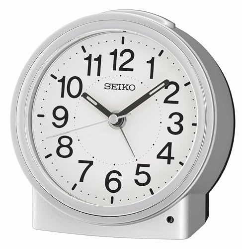 Seiko QHE199SLH Round Classic Non Ticking Bedroom Alarm Clock, Silver, 4.6 x 4.7 Inches
