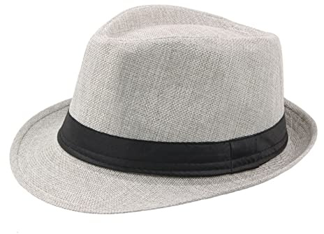 URTERYSER Sombrero fedora de ala corta, sombrero fedora monocromático, playa, verano, sombrero para el sol, accesorio ganster, gris claro, 28.00 * 22.00 * 10.00CM