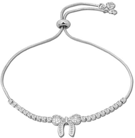 Yowivon Pulseras de Plata, Pulsera Bolo Ajustable con Corredera y Lazo de Plata, Cubic Zirconia Pulsera de Tenis, Regalos de Joyería Libre de Barniz para Mujer/Novia/Dama de Honor