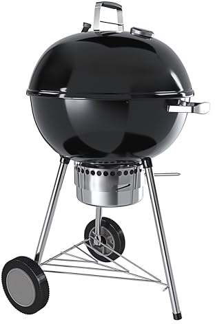 Barbecue A Carbonella Rotondo 57 Cm Carbone Colore Nero BBQ Compatto Portatile Grill Griglia Da Giardino Picnic Balcone Terrazzo Con Coperchio Termometro E Ruote