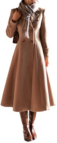 IDEALSANXUN Gabardina larga de lana para mujer, para otoño e invierno, con doble botonadura