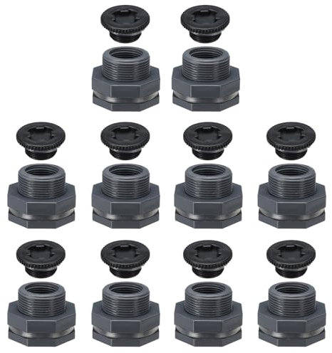 PATIKIL PVC Racordo A Parete con Tappo 1, 10 Pezzi Racordo Serbatoio Acqua con Guarnizione in Silicone per Tubo Giardino con Tappo per Secchi Pioggia, Lavelli, Acquari, Nero