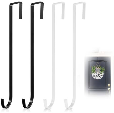 DHSWNNG 4 Stück Türkranz Haken, 30 cm Türhaken aus Edelstahl zum Einhängen Weiß Schwarz Kranz Türhänger Dekoration Kranzaufhänger für Hängend Hochzeit Home Office Tür Dekor