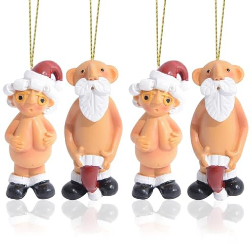 HTTDSLF 4 Stück 5cm Weihnachtskugeln Naughty Funny Santa,Weihnachten Dekoration Innen,Weihnachtsdeko Amerikanisch,Nackter Weihnachtsmann Christbaumschmuck Anhänger- Robuste und Sichere mit Aufhängen
