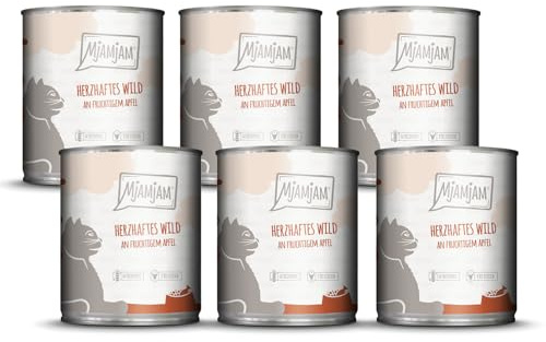 MjAMjAM - Nourriture humide premium pour chats - gibier savoureux à la pomme fruitée, paquet de 6 (6x800g), sans céréales