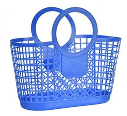 Hollow Shopping Baskets,Reusable Beach Handbags,Plastic Colored Beach Tote,Portable Vegetable Storage Basket,Shower Bath Basket(blue)