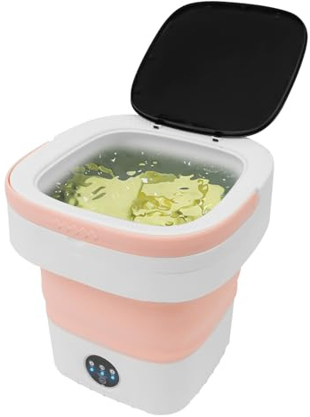 Mini lavatrice pieghevole, portatile, con centrifuga, 36 W, 12 l, per camper, biancheria intima, campeggio, lavanderia, appartamento, verde [classe energetica B] (rosa)