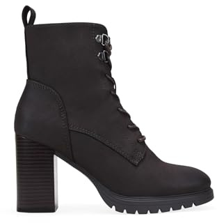BOSANOVA Botines de tacón para Mujer con Cordones y Plataforma Dentada con tacón en Bloque Efecto Madera. Cierre con Cremallera Interior. Calzado para Mujer Marron 36