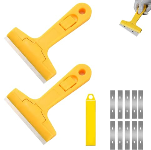 xwnyzw 12 Pcs Glass Scraper for Windows Kit with Replace Blades, Wallpaper Scraper Tool, Window Scrapers with Blades, Glass Hob Scrapers for Cleaning on Windows Glass Hobs and More Surfaces