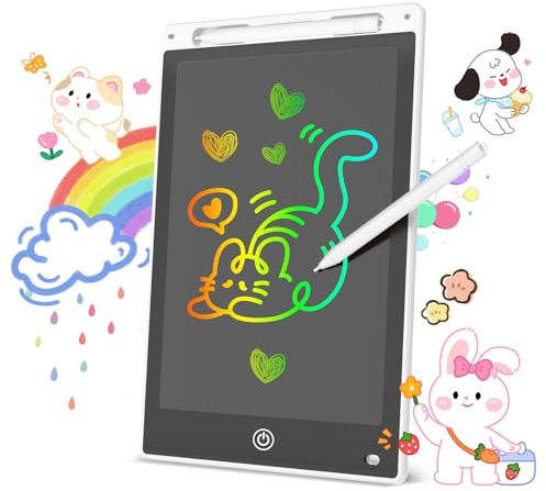 Tavoletta Grafica LCD Scrittura Colorata, Lavagna Digitale Cancellabile con Pulsante Elimina e Blocco Schermo, Giocattolo Educativo e Regalo di Compleanno e Natale (Bianco, 10 inch)