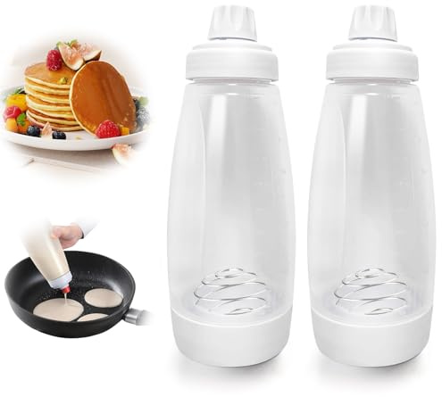 bCrush Pancake Batter Dispenser with Blender Balls, Equipped with Silicone Spatula Pancake Mixer Bottle, Kitchen Batter Squeezer Bottle Suitable for Cupcakes, Pancakes, and Muffins