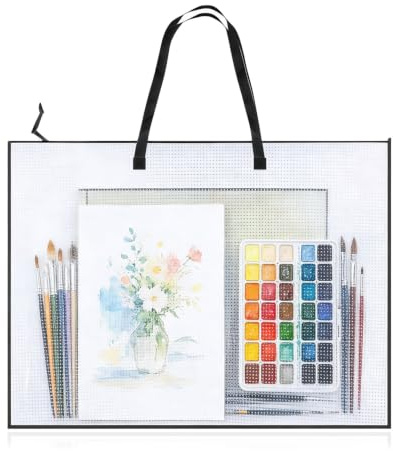 Portfolio A2, transparent vit konstmapp 63,5x48 cm, vattentät konstväska med handtag och dragkedja, förvaringsväska för teckningar, affischer och dokument