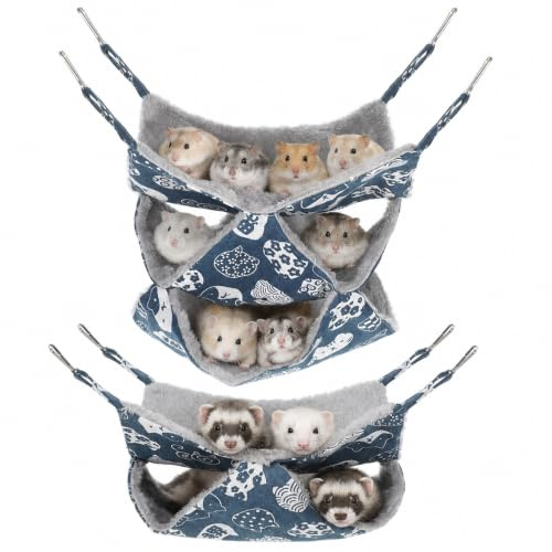 guduling 2 stycken hängmattor för smådjur, hängmatta marsvin, 27 x 27 cm, mjuk varm, guinea pig hammock av bomull, linne och polyester för råttor, illrar och hamstrar (blå)
