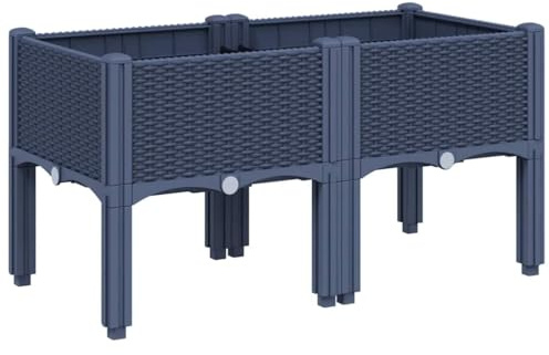 Fisinber Fioriera con gambe, 80 x 40 x 42 cm, aiuola rialzata in plastica effetto rattan, fioriera rialzata per giardino, terrazza e balcone, fioriera per erbe e verdure