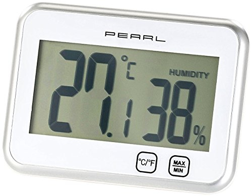 PEARL Raumthermometer Digital: Digitales Thermometer & Hygrometer mit Minimum/Maximum, Touch (Digitales Zimmerthermometer, Raumtemperaturmessgerät, Wandthermometer)