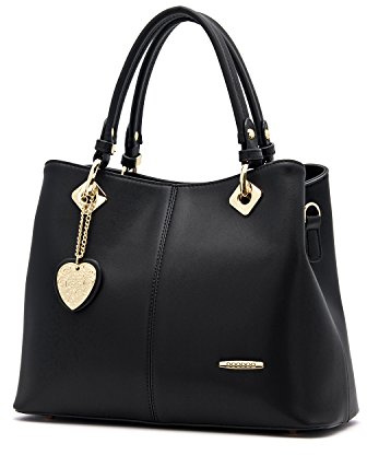 DEERWORD Mujer Bolsos de Mano Casual Bandolera Marca Mediano Totes Antirrobo Hombro Italianos PU Cuero 3001 1 piezas Fekete