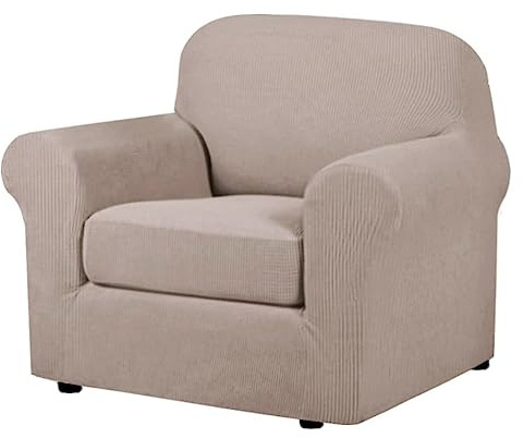 H.VERSAILTEX Armchair Slipcover Chair Cover 2 Piece Stretch Slipcovers Furniture Protector with Elastic Bottom Fit Armchair Width Up to 47 Inch, Stretch Spandex Jacquard Fabric(Chair, Sand)