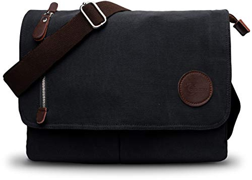 CHEREEKI Borsa a tracolla, borsa a tracolla, borsa in tela per uomo o donna, ideale per lavoro, studenti e viaggi (adatta per laptop da 13,3 pollici), nero, M, nero, M, Tracolla