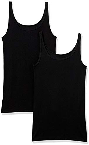 Amazon Essentials Women's Slim-Fit Thin-Strap Tank Top, Pack of 2, Black, S