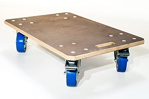 Transportroller 600 x 400 mm - 400 kg Tragkraft - Sieb/Film-Platte - Vollgummierte Schwerlastrollen - Möbelroller - Rollbrett - Transporthilfe - Rollwagen für Möbel-Transport - Kistenroller aus Holz