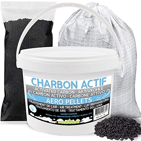Charbon Actif vendu en sachet de 1kg 2kg / seau de 5kg 10kg / sac de 25kg - Granulés Haute Pureté Purification Filtration de l'Air, Filtre à charbon, Aquarium, Caves à Vin, Hotte (25kg)