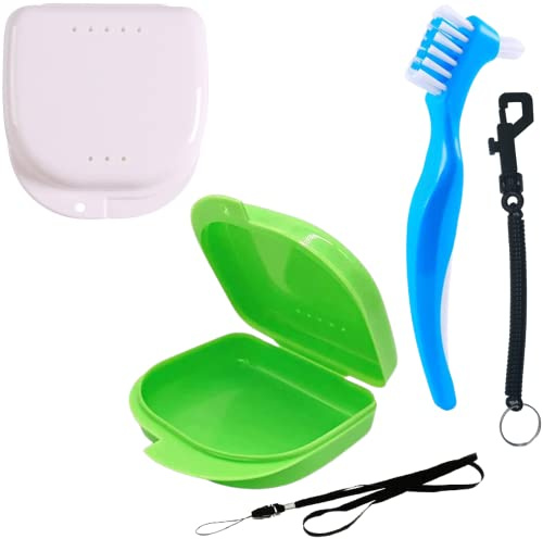 [Kit 5 pzs] Cajas para Ortodoncia + Cepillo Limpieza + Accesorios de Seguridad | Estuche Transpirable | para Retenedor, Dentadura Postiza, Férula, Alineador