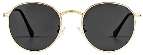 JOVAKIT Kids Small Round Polarized Sunglasses for Baby Girls Boys Age 4-10 Classic Metal Frame 100% UV Protection (Gold/Grey)