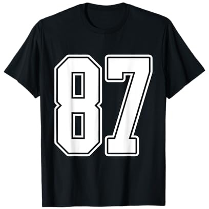 #87 White Outline Number 87 Sports Fan Jersey Style T-Shirt