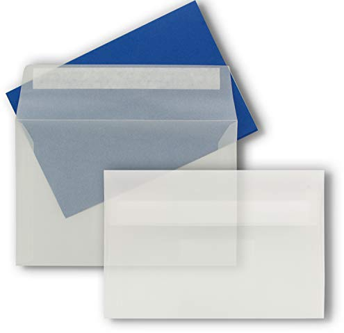 25x Briefumschläge B6-17,5 x 12,5 cm - Transparent - Haftklebung mit Abziehstreifen - 92 g/m² - Für Hochzeit, Gruß-Karten, Einladungen