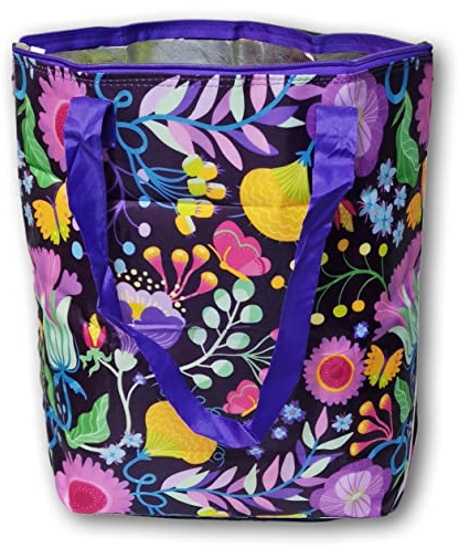 PromotionGift - Wiederverwendbare faltbare Kühltasche, Einkaufen, Strandtasche leicht und langlebig, mit Innenfutter aus Aluminium für perfekte Kühlfunktion - 25L (Wild Flowers II)