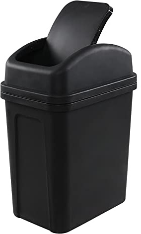 Callyne 1.8 Gallon Plastic Trash Can with Swing Lid, Small Black Waste bin