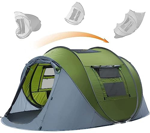 HIKERBRO 4 Person Instant Pop Up Tent with Skylight, Waterproof with Rainfly, Easy Setup Camping Tent, 2 Doors & Windows, Automatic Family Tent for Hiking, Traveling