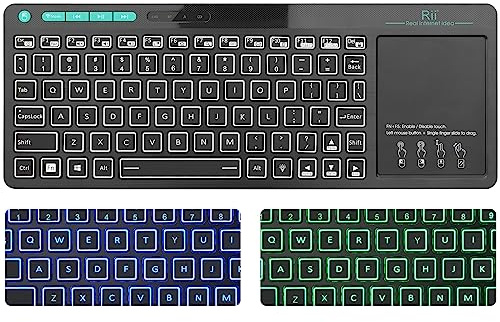 (Dual Mode) Rii RT518S Wireless and Bluetooth 2-LED Color Backlit Multimedia Keyboard with Multi-Touch Big Size Trackpad,Rechargable Keyboard for Android TV Box,PC,Tablets,Smart TV, HTPC, IPTV,Windows