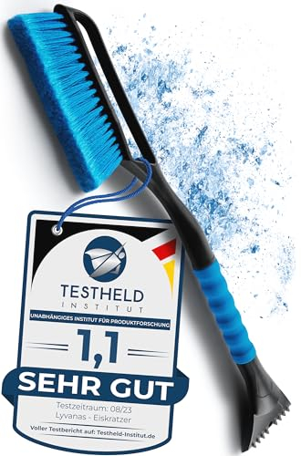 Lyvanas Eiskratzer Auto mit Besen TESTSIEGER 2025* - Ergonomischer Profi Schneebesen Auto schnell & stark - Langlebiger & schonender Scheibenkratzer Auto lang & vielseitig - stabiler Schnee Auto Besen