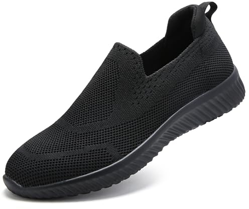 Women Trainers Slip On Shoes Ladies Memory Foam Arch Support Plantar Fasciitis Orthopedic Lightweight Comfort Nurse Work Shoes Walking Sneaker All Black UK 8