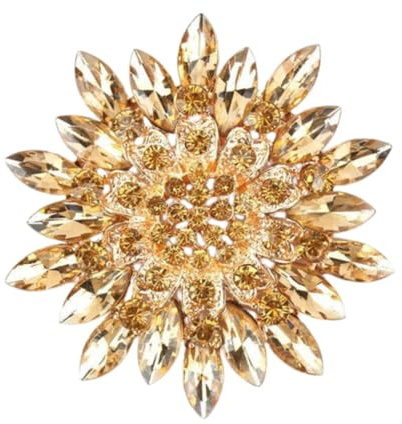 Colorful Rhinestone Crystal Sunflower Brooch Pin for Women Dress Hat Decoration-Gold