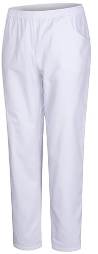 KAIXUAN - PANTALÓN Pijama Unisex DE Uniforme MÉDICO Enfermera Dentista ESTÉTICA Veterinaria - PANTALÓN con Cintura ELÁSTICA DE Uniforme Laboral Limpieza HOSTELERÍA - Serie 8312 (L, Blanco)