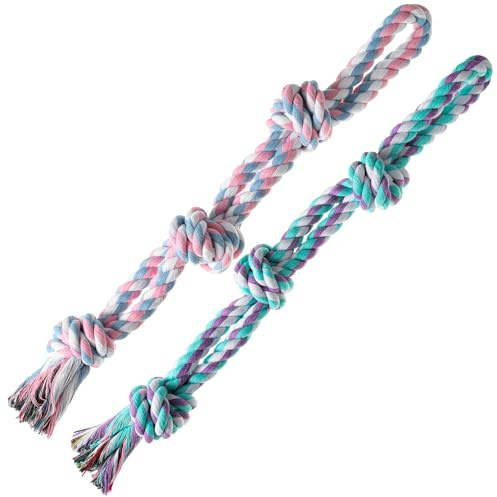 XIGOU Dog Rope Toy, 2 Pcs Indestructible Dogs Toys, Dog Chew Toys for Aggressive Chewers, Tough Puppy Teething Chew Toys for Boredom, Dental Cleaning Tug of War Dog Toy, Great for Small to Large Breed