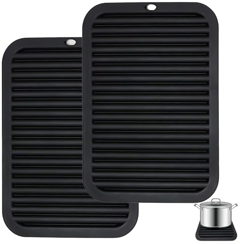 Silikon Untersetzer,Hitzebeständige Matte, 30 x 23 cm Silikon Topfuntersetzer Silikonmatte Hitzebeständig bis 230°C,für Küche, Wohnzimmer,Bad(2 Stück,Schwarz)