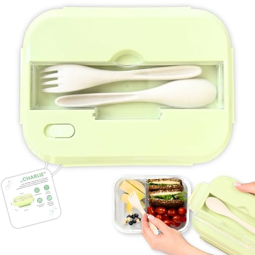 FRADABOX® Glasbehälter „Charlie“, Lunchbox aus Borosilikatglas mit Fächer und Besteck, Premium Vorratsdose, luftdicht und auslaufsicher, Meal Prep Glas Bento Box Brotdose, Mikrowelle, backofengeeignet