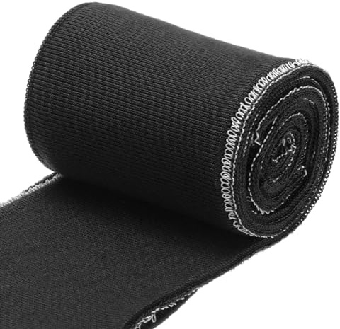 QUARKZMAN Puños Elásticos con Ribetes Acanalados de Tela de Algodón de 31.5 x 2.8 para Cintas Elásticas de Puños de Manga y Cinturilla para Costura DIY, Negro, 1 Par